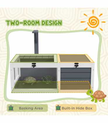 PawHut Tortoise House, Wooden Tortoise Table w/ Wooden Lamp Holder - Grey