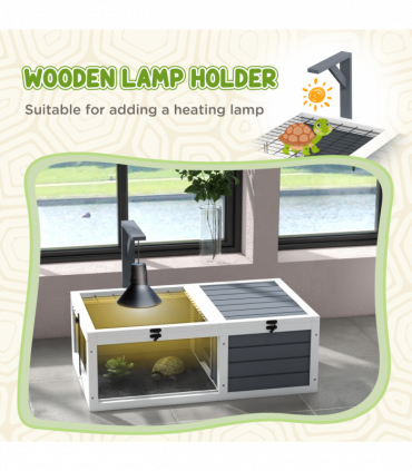 PawHut Tortoise House, Wooden Tortoise Table w/ Wooden Lamp Holder - Grey