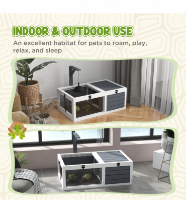 PawHut Tortoise House, Wooden Tortoise Table w/ Wooden Lamp Holder - Grey