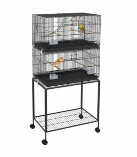 PawHut Two-Tier Bird Cage on Wheels with Stand, for Canaries