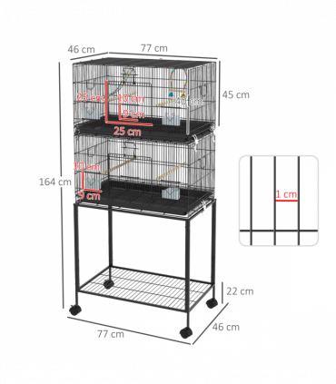 PawHut Two-Tier Bird Cage on Wheels with Stand, for Canaries