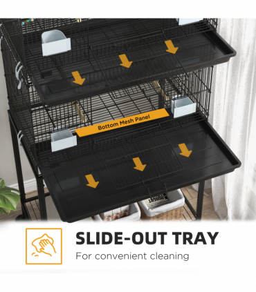 PawHut Two-Tier Bird Cage on Wheels with Stand, for Canaries