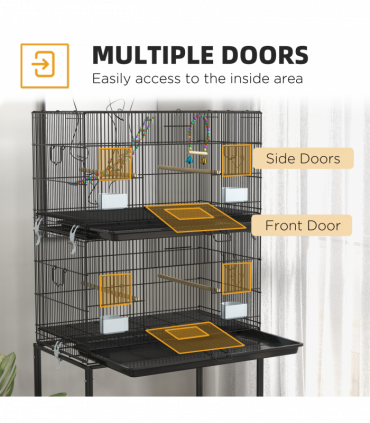 PawHut Two-Tier Bird Cage on Wheels with Stand, for Canaries