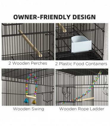 PawHut Two-Tier Bird Cage on Wheels with Stand, for Canaries