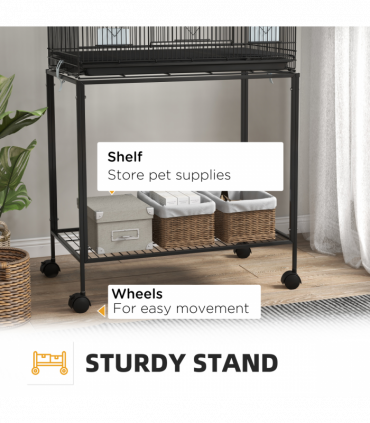 PawHut Two-Tier Bird Cage on Wheels with Stand, for Canaries