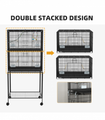 PawHut Two-Tier Bird Cage on Wheels with Stand, for Canaries