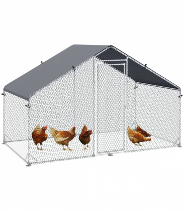 PawHut Walk In Chicken Run Large Galvanised Chicken Coop with Cover
