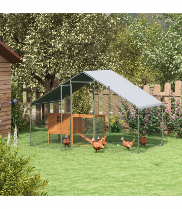 PawHut Walk In Chicken Run Large Galvanised Chicken Coop with Cover