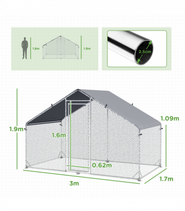 PawHut Walk In Chicken Run Large Galvanised Chicken Coop with Cover