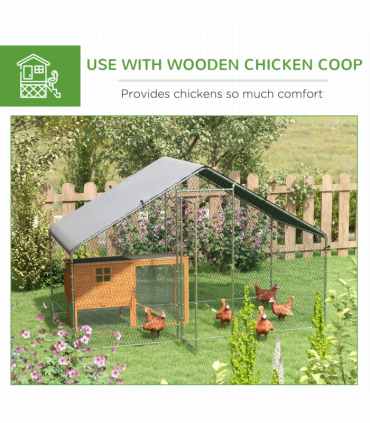 PawHut Walk In Chicken Run Large Galvanised Chicken Coop with Cover