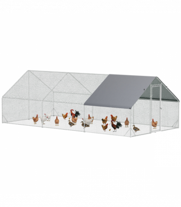 PawHut Walk In Chicken Run Large Galvanised Chicken Coop with Cover 6 x 3 x 2m
