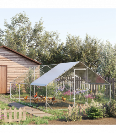 PawHut Walk In Chicken Run Large Galvanised Chicken Coop with Cover 6 x 3 x 2m