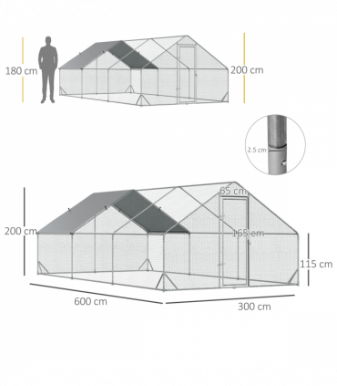 PawHut Walk In Chicken Run Large Galvanised Chicken Coop with Cover 6 x 3 x 2m