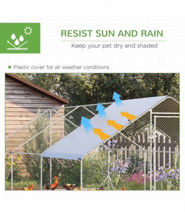 PawHut Walk In Chicken Run Large Galvanised Chicken Coop with Cover 6 x 3 x 2m