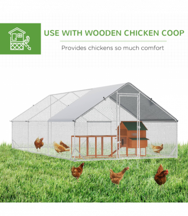 PawHut Walk In Chicken Run Large Galvanised Chicken Coop with Cover 6 x 3 x 2m