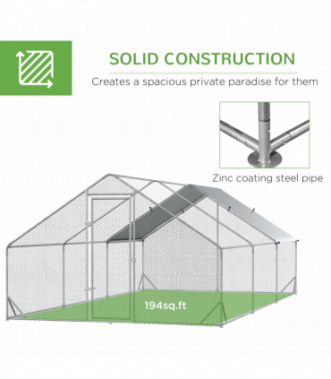 PawHut Walk In Chicken Run Large Galvanised Chicken Coop with Cover 6 x 3 x 2m