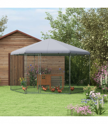 PawHut Walk in Chicken Run with Cover for 10-15 Chickens, Hens, Rabbits, Ducks