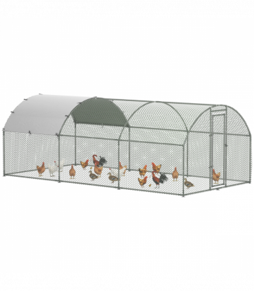 PawHut Walk-In Chicken Run Galvanised Chicken Coop with Cover 2.8 x 1.9 x 2m