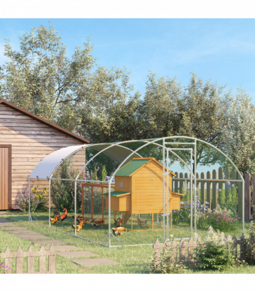 PawHut Walk-In Chicken Run Galvanised Chicken Coop with Cover 2.8 x 1.9 x 2m