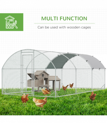 PawHut Walk-In Chicken Run Galvanised Chicken Coop with Cover 2.8 x 1.9 x 2m