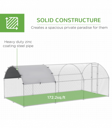 PawHut Walk-In Chicken Run Galvanised Chicken Coop with Cover 2.8 x 1.9 x 2m