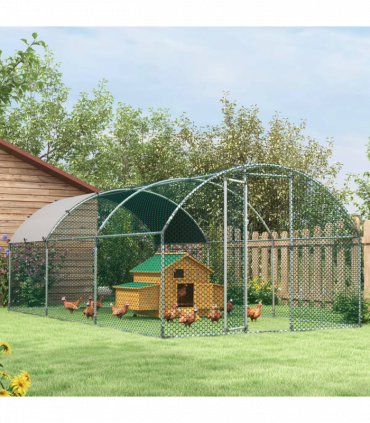 PawHut Walk-In Chicken Run Galvanised Chicken Coop with Cover 2.8 x 1.9 x 2m