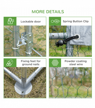 PawHut Walk-In Chicken Run Galvanised Chicken Coop with Cover 2.8 x 1.9 x 2m