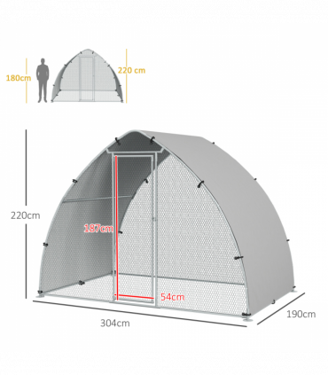 PawHut Walk-In Chicken Run with Cover, for 4-6 Chickens, 3 x 1.9 x 2.2m