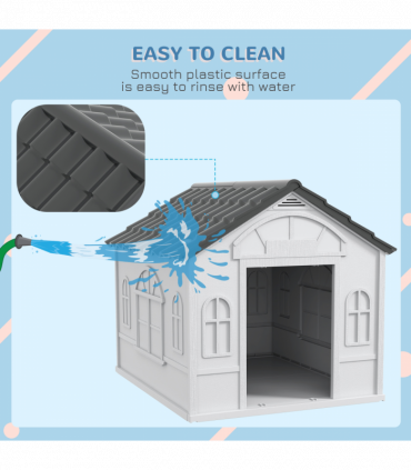 PawHut Weather-Resistant Dog House, Puppy Shelter for Large Dogs - Grey