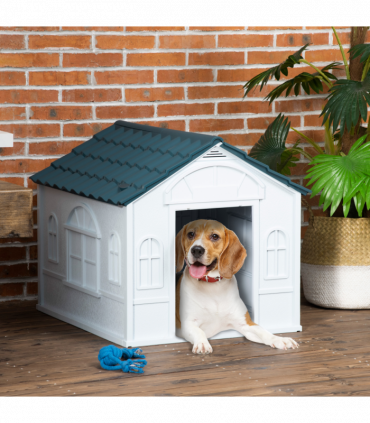 PawHut Weather-Resistant Dog House, Puppy Shelter for Medium Dogs - Blue