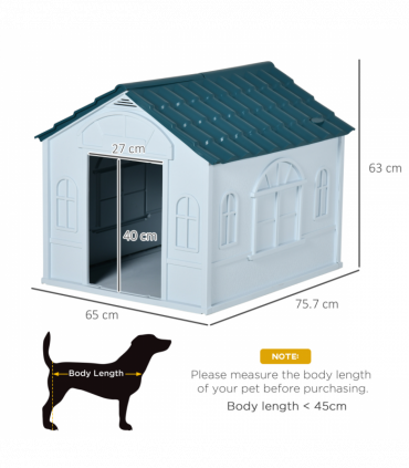 PawHut Weather-Resistant Dog House, Puppy Shelter for Medium Dogs - Blue