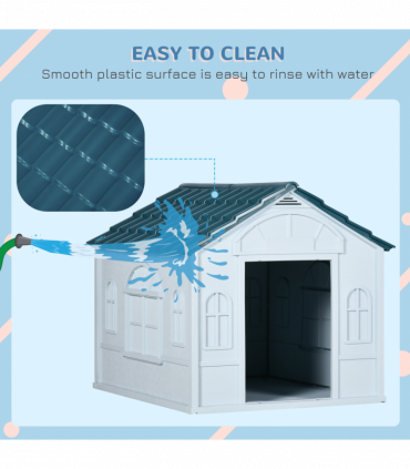 PawHut Weather-Resistant Dog House, Puppy Shelter for Medium Dogs - Blue