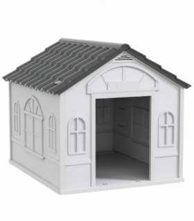 PawHut Weather-Resistant Dog House, Puppy Shelter for Medium Dogs - Grey