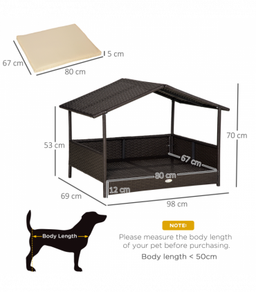 PawHut Wicker Dog House, Rattan Pet Bed with Soft Cushion, Cat Basket - Cream