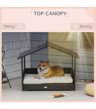 PawHut Wicker Dog House, Rattan Pet Bed with Soft Cushion, Cat Basket - Cream