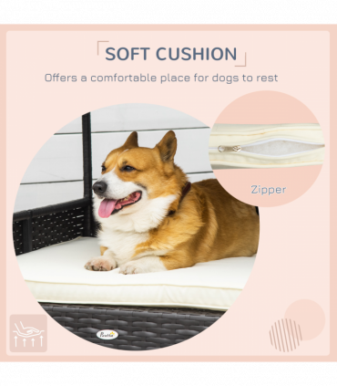 PawHut Wicker Dog House, Rattan Pet Bed with Soft Cushion, Cat Basket - Cream