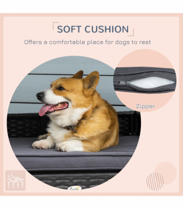 PawHut Wicker Dog House, Rattan Pet Bed with Soft Cushion, Cat Basket - Grey