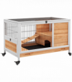 PawHut Wood Indoor Rabbit Hutch 2-Floor Design w/ Wheels, Yellow
