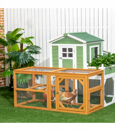 PawHut Wooden Chicken Coop w/ Perches, Doors, for 2-4 Chickens