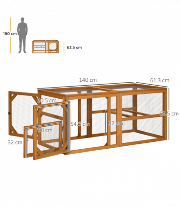 PawHut Wooden Chicken Coop w/ Perches, Doors, for 2-4 Chickens