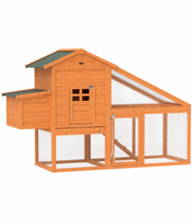 PawHut Wooden Chicken Coop with Run, Nesting Box, Slide-out Tray, Ramp