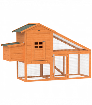 PawHut Wooden Chicken Coop with Run, Nesting Box, Slide-out Tray, Ramp