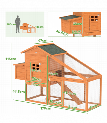 PawHut Wooden Chicken Coop with Run, Nesting Box, Slide-out Tray, Ramp