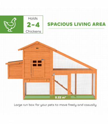 PawHut Wooden Chicken Coop with Run, Nesting Box, Slide-out Tray, Ramp