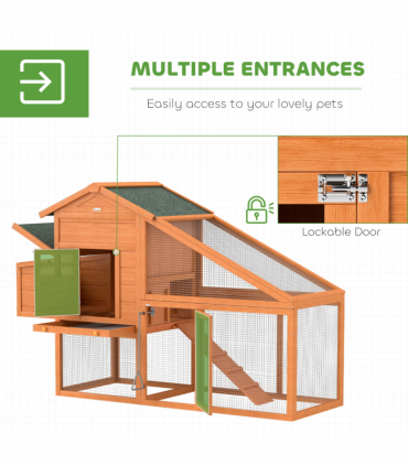 PawHut Wooden Chicken Coop with Run, Nesting Box, Slide-out Tray, Ramp