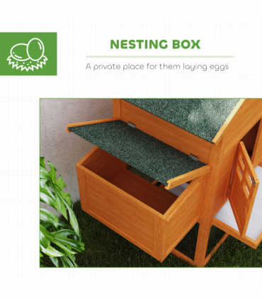 PawHut Wooden Chicken Coop with Run, Nesting Box, Slide-out Tray, Ramp