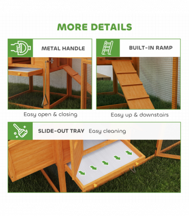 PawHut Wooden Chicken Coop with Run, Nesting Box, Slide-out Tray, Ramp