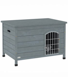 PawHut Wooden Dog House, Outdoor Dog Kennel w/ Removable Bottom, Dark Grey