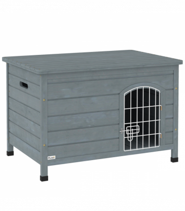 PawHut Wooden Dog House, Outdoor Dog Kennel w/ Removable Bottom, Dark Grey