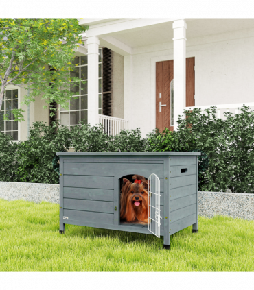 PawHut Wooden Dog House, Outdoor Dog Kennel w/ Removable Bottom, Dark Grey